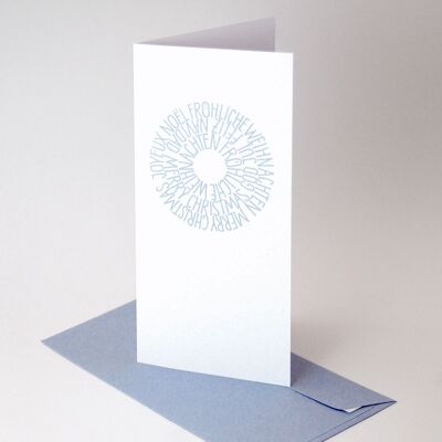 10 hand lettered Christmas cards with lilac blue envelopes