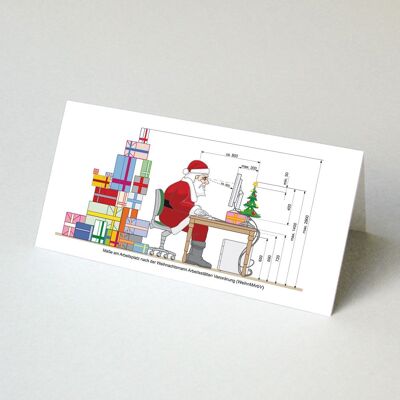 10 Christmas cards with envelope: Santa Claus workplace