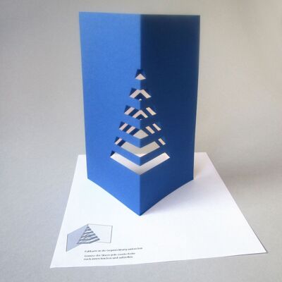 10 blue Christmas cards with envelopes: 3D Christmas tree