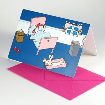10 Christmas cards with pink envelopes: in the bedroom