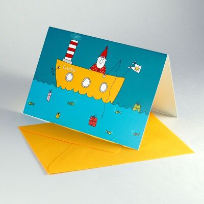 10 Christmas cards with envelopes: Santa Claus fishing