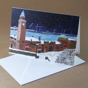 10 cartes de Noël de Hambourg avec enveloppes : Landungsbrücken sous la neige 1