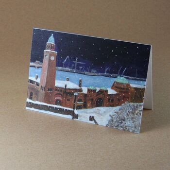 10 cartes de Noël de Hambourg avec enveloppes : Landungsbrücken sous la neige 2
