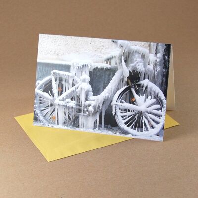 10 Christmas cards with envelope: frozen bike