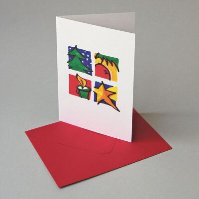 10 Christmas cards with envelopes: Christmas symbols
