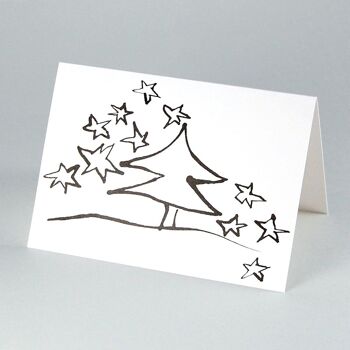 10 cartes de Noël avec enveloppes rouges : arbre avec étoiles 2