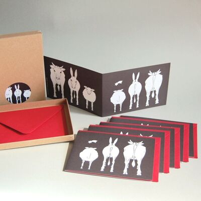 Ox, donkey + sheep, gift box with 6 Christmas cards