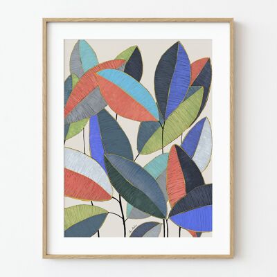 Stampa artistica con foglie di ficus - 21 cm (larghezza) x 30 cm (altezza)