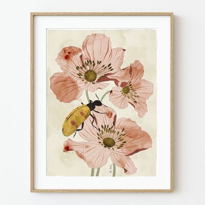 Stampa artistica di fiori e insetti - 30 cm (larghezza) x 40 cm (altezza)