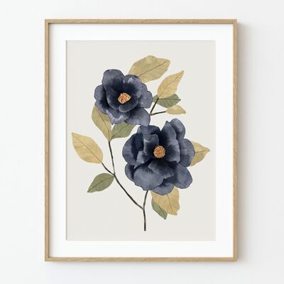 Stampa artistica con rose blu - 30 cm (larghezza) x 40 cm (altezza)
