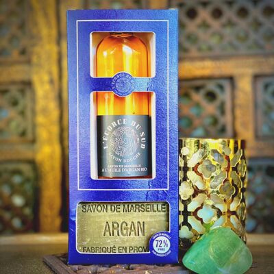 Duo box con aceite de argán orgánico - Jabón de ducha 100ml + Jabón sólido 100g