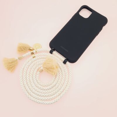 Mobile phone chain Boho Duo BLACK & COCO - 2in1 case with detachable mobile phone cord