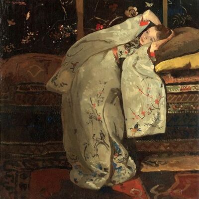 Meisje in de witte Kimono - Plexiglas schilderij - 80x80