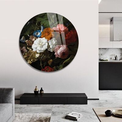 Vintage Flowers Round - Plexiglas schilderij - 60x60