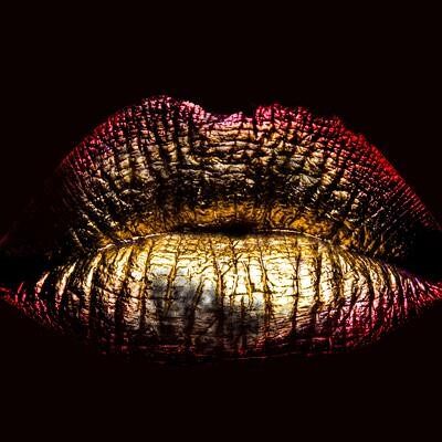 Gold lips - Plexiglas schilderij - 60x90