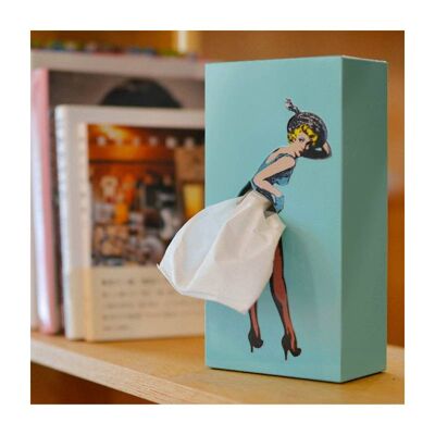 Blaues Tissue-Up-Mädchen – Pin-Up-Taschentuchbox – Retro – Muttertagsgeschenk
