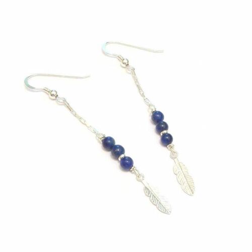 925 Sterling Silver And Lapis Lazuli Feather Earrings