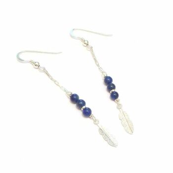 925 Sterling Silver And Lapis Lazuli Feather Earrings 1