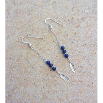 925 Sterling Silver And Lapis Lazuli Feather Earrings 2