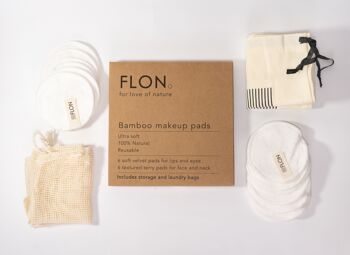 Tampons démaquillants en bambou réutilisables X12 + sac à linge en maille + sac de rangement 10