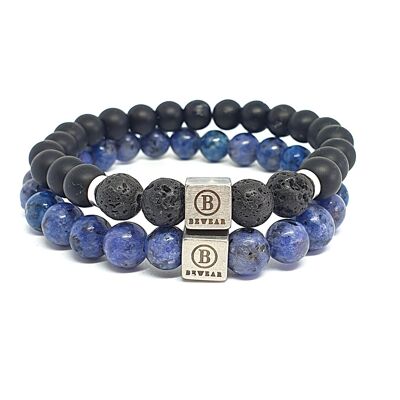 Antraciet blauw en lava armbandset Medium: 18-19cm