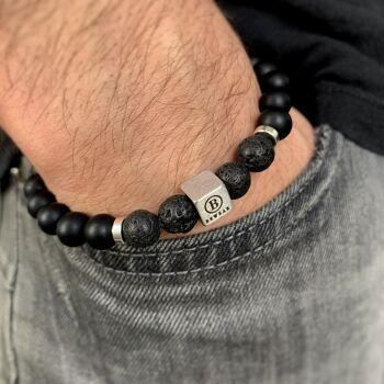 Bracelet en pierre naturelle de lave argentée Moyenne : 18-19cm 3