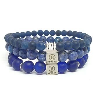 Ensemble de bracelets triples perles bleues Moyen : 18-19cm 1