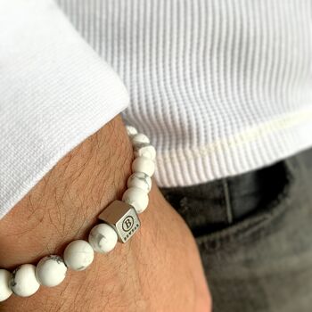 Bracelet en perles de pierres précieuses blanches Howlite Medium: 18-19cm 2