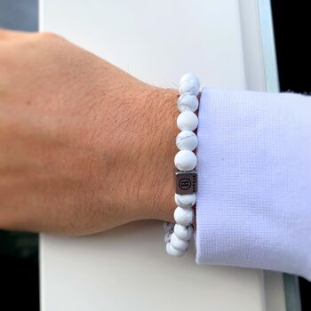 Bracelet en perles de pierres précieuses blanches Howlite Medium: 18-19cm 3