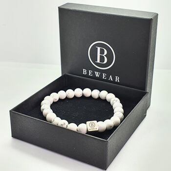 Bracelet en perles de pierres précieuses blanches Howlite Medium: 18-19cm 5