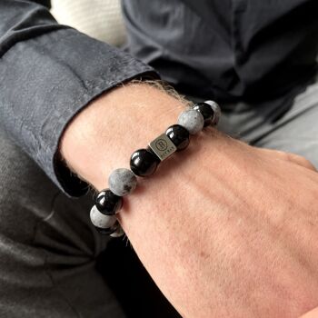 Bracelet perlé gris noir mat Moyen : 18-19cm 4