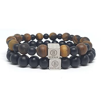 Ensemble de bracelets en perles noires/bois mat Moyen : 18-19cm 1