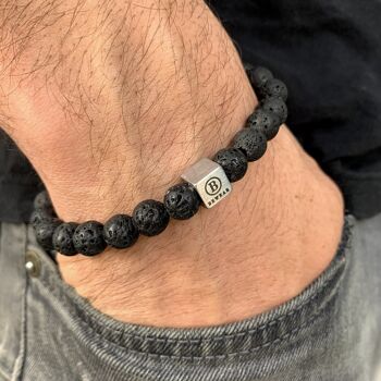 Bracelet perlé en pierre naturelle de lave noire Moyenne : 18-19cm 2