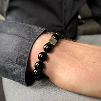 Bracelet en perles de pierres précieuses blanches noires Petit: 17-18cm 3