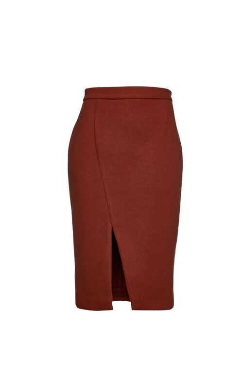 Brick Red Faux Mouflon Pencil Skirt