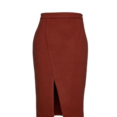 Brick Red Faux Mouflon Pencil Skirt