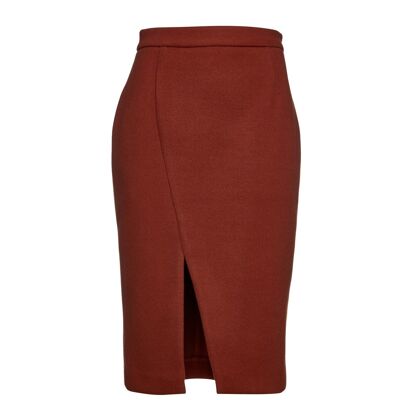 Brick Red Faux Mouflon Pencil Skirt