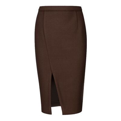 Chocolate Brown Colour Faux Mouflon Pencil Skirt