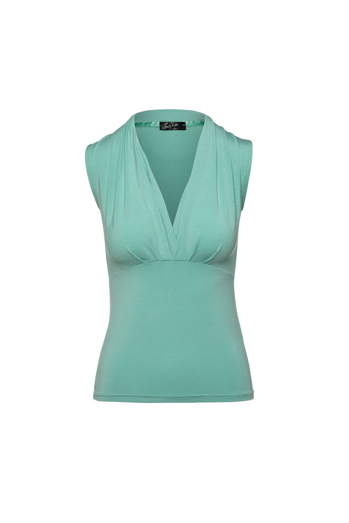 Top cruzado sintético sin mangas en verde menta
