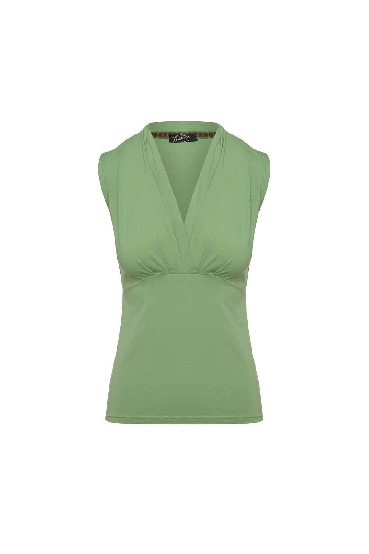 Hellgrünes ärmelloses Wickeltop in Faux-Optik