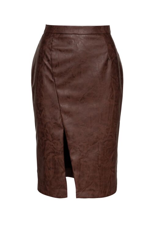 Chocolate Brown Faux Leather Pencil Skirt