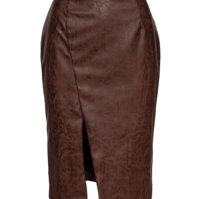 Chocolate Brown Faux Leather Pencil Skirt