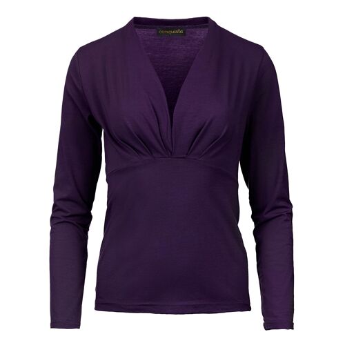 Aubergine Long Sleeve Faux Wrap Top in Stretch Jersey Sustainable Fabric