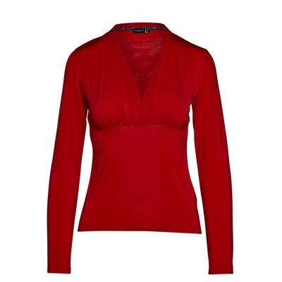 Red Long Sleeve Faux Wrap Top