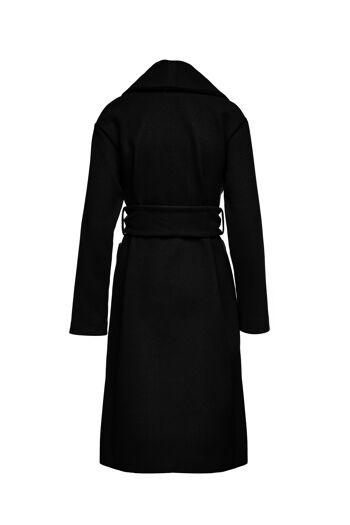 Manteau long noir en faux mouflon avec ceinture 4