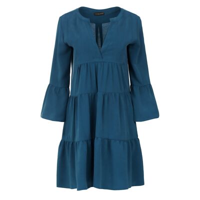 Robe bleu pétrole à coutures froncées en tencel