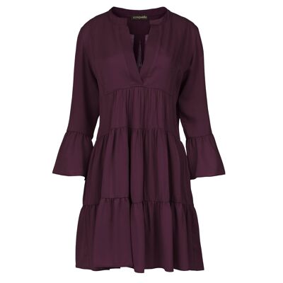 Abito in tencel bordeaux scuro con cuciture arricciate