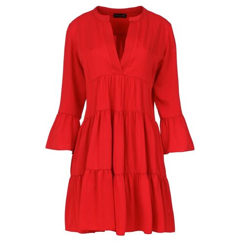 Red Viscose Gathered Seams Dress