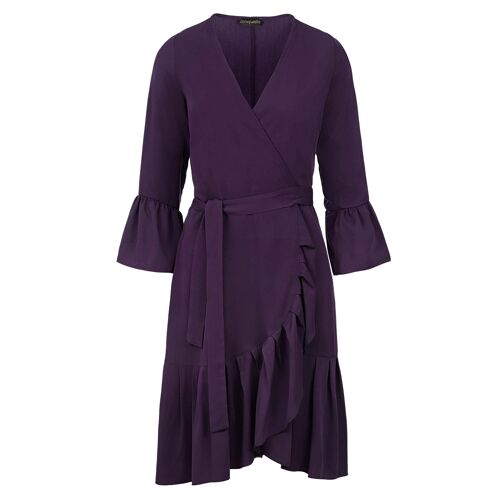 Aubergine Blue Wrap Dress Viscose with bell sleeves.