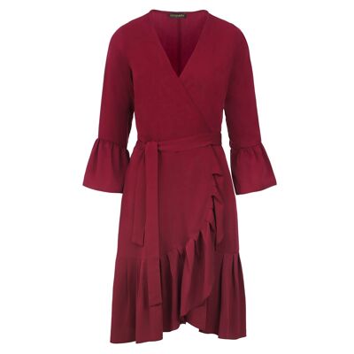 Wine Wrap Dress Viscose with bell sleeves.
